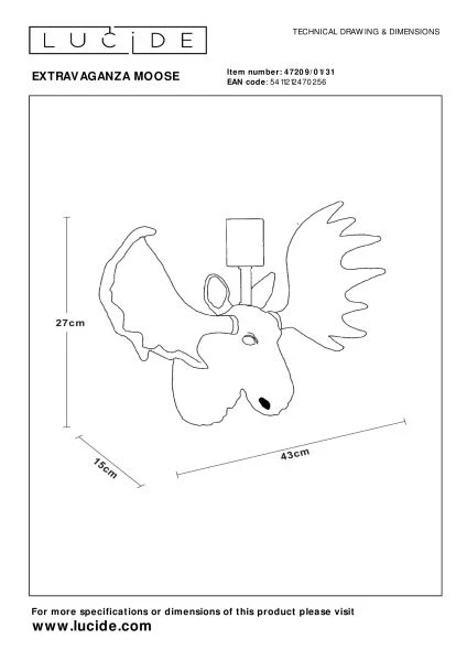 Lucide EXTRAVAGANZA MOOSE - Wandleuchte - 1xE27 - Weiß - Technisch